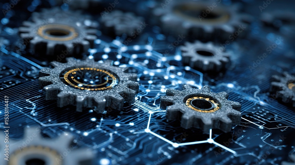 Poster digital gears and circuit pattern in technology theme background