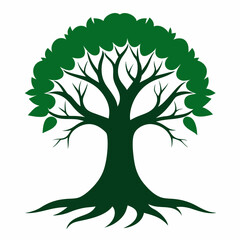 Tree silhouette vector standing on white background, 