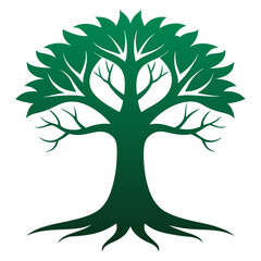 Tree silhouette vector standing on white background, 