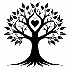 Tree silhouette vector standing on white background, 