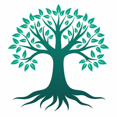 Tree silhouette vector standing on white background, 