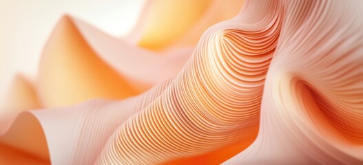 A close-up of an abstract paper art piece, a simple structure made from lines and shapes, with a light beige background and light orange and pink tones Generative AI