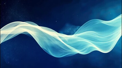 Waveform glowing flowing ribbon light curve floating on deep blue.  - Powered by Adobe
