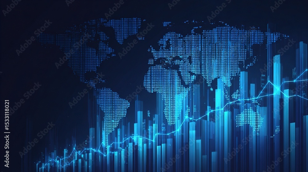 Poster blue gradient tech design with transparent background and data visualization
