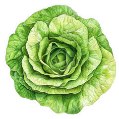 Fototapeta premium Detailed watercolor painting of a green lettuce head isolated on a transparent background