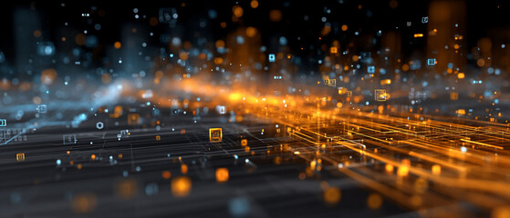 Glowing network city of digital data