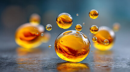 Golden liquid spheres create a shimmering abstract display