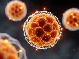 Orange cells cluster glowing bioluminescent