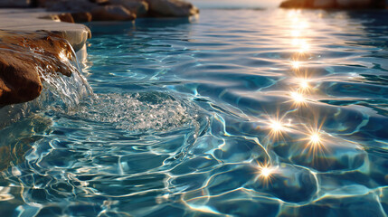 Sparkling tranquility waterfall caresses turquoise water