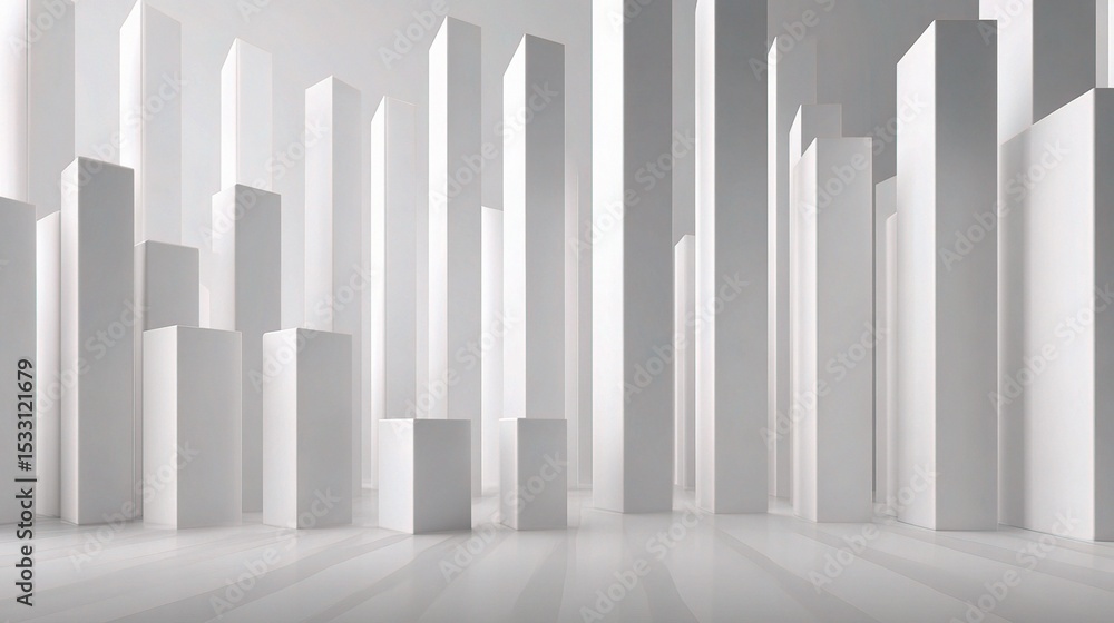 Poster abstract 3d render of minimalist white columns and bars in space