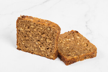 Fitness whole grain bread with sunflower seeds. Close-up