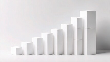 Minimalist 3D White Bar Chart Ascending Uniformly on Neutral Background