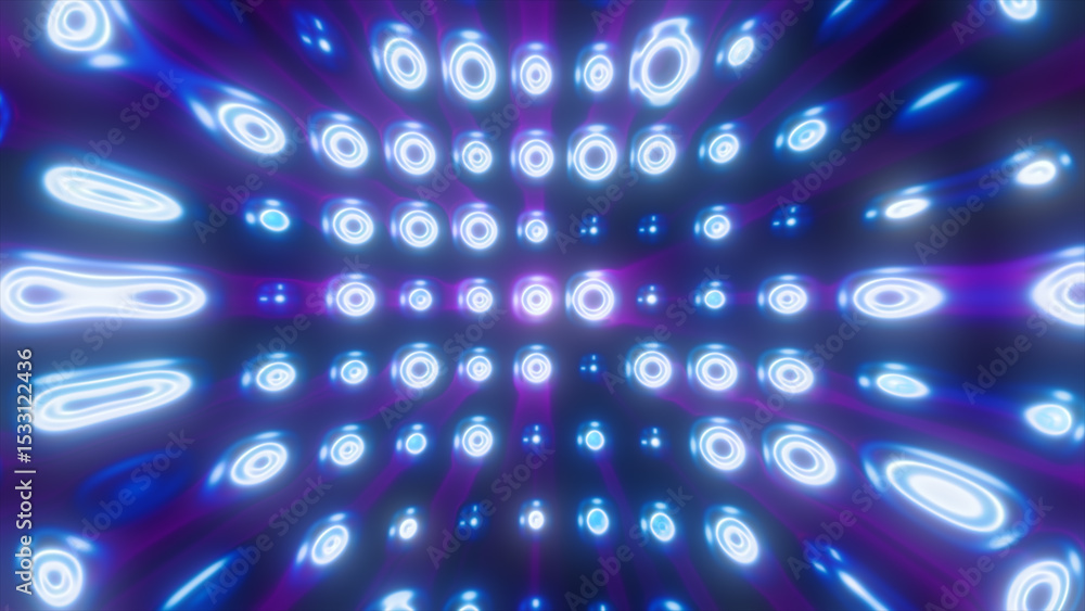 Aufkleber vibrant array of glowing blue and purple neon rings extending in a digital grid with surreal light d