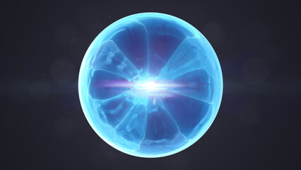 Smooth blue energy orb glowing with central light, surrounded by abstract translucent plasma