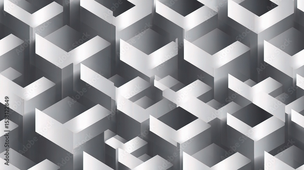Poster isometric 3d block pattern template in gray and white colors