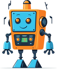 Friendly Cartoon Robot Character Illustration Orange And Blue Robot Vector Graphic For Childrens Books And Education Materials Cheerful Mascot