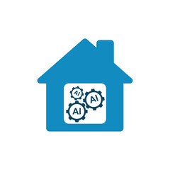 Smart home icon silhouette with ai symbol, simple modern digital technology. Blue Smart home logo with artificial intelligence concept. Vector design for website, symbol, logo, sign, app, UI, EPS 10