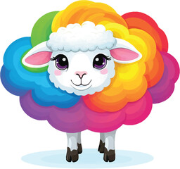 Whimsical Rainbow Sheep Illustration Cute Cartoon Animal For Childrens Books And Educational Resources Featuring Vibrant Colors And Playful Design On A Clean White Background