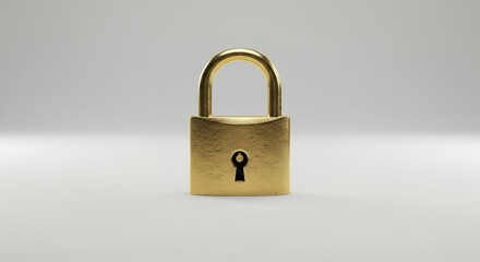 Gold padlock isolated on light gray background