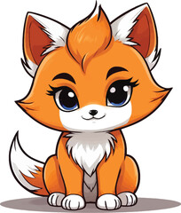 Obraz premium Adorable Cartoon Fox Character Illustration For Childrens Designs A Cute And Charming Vector Drawing Of A Bright Orange Fox With Big Blue Eyes Perfect For Illustrations Graphic Design And