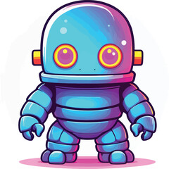Fototapeta premium Cute Retro Robot Vector Illustration With Vibrant Neon Accents For Childrens Designs Stickers And Technology Themed Projects A Whimsical Depiction Of Futuristic Automation And Artificial