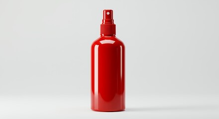 Red spray bottle mockup on light gray background