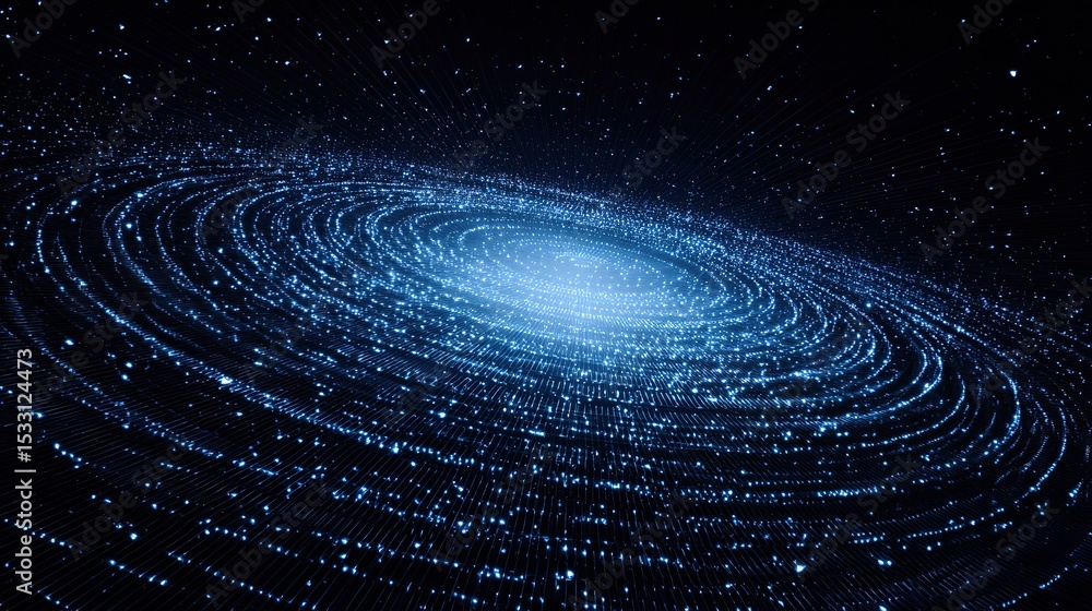 Poster blue circles of data streaming into cyberspace grid network