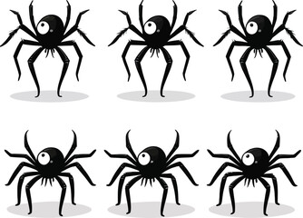 Cartoon Black Spiders Graphic For Halloween Invitations And Decoration Vector Illustration Style For Creepy Party Elements And Holiday Design Projects