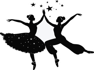Dynamic Ballet Dancers Silhouette Vector Graceful Performance Art Design For Dance Studios Theatrical Posters And Elegant Invitations