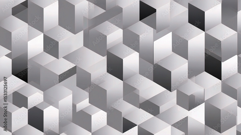 Poster isometric grid of small shaded cubes in a soft gray color palette