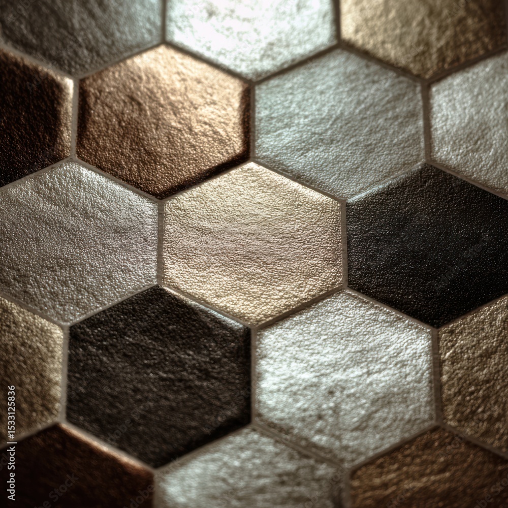 Poster intricate patterns of honeycomb tiles glow in the bathroom, showcasing an artistic interplay of ligh