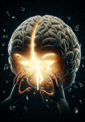 The Emergence of Thought, Brain and Luminous Figure, the image evokes ideas, and the manifestation of thought.