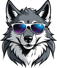 Obraz premium Cool Wolf Portrait Illustration Fun Cartoon Animal Mascot With Sunglasses For Graphic Design Projects Stickers And Apparel Designs