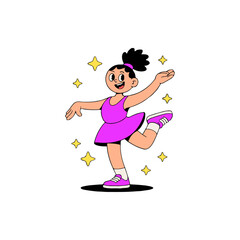  Cartoon Ballerina Girl Dancing in Pink Dress Vector