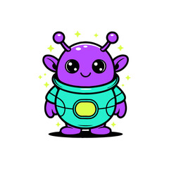 Cute Purple Alien Cartoon Vector with Futuristic Style