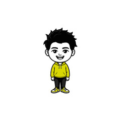  Cartoon Boy Standing in Yellow Clothes – Modern Kid Vector