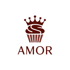  Amor Cupcake Logo with Crown – Minimal Bakery Vector Design