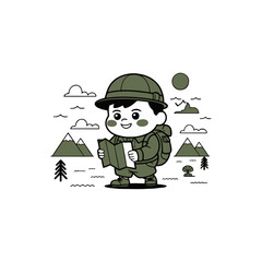 Forest Explorer Boy Cartoon Vector in Nature Setting