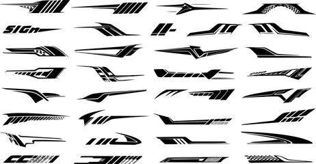 Hood rally racing stripes icon vector set. Racing stripes illustration sign collection. Racing car sticker symbol or logo.
