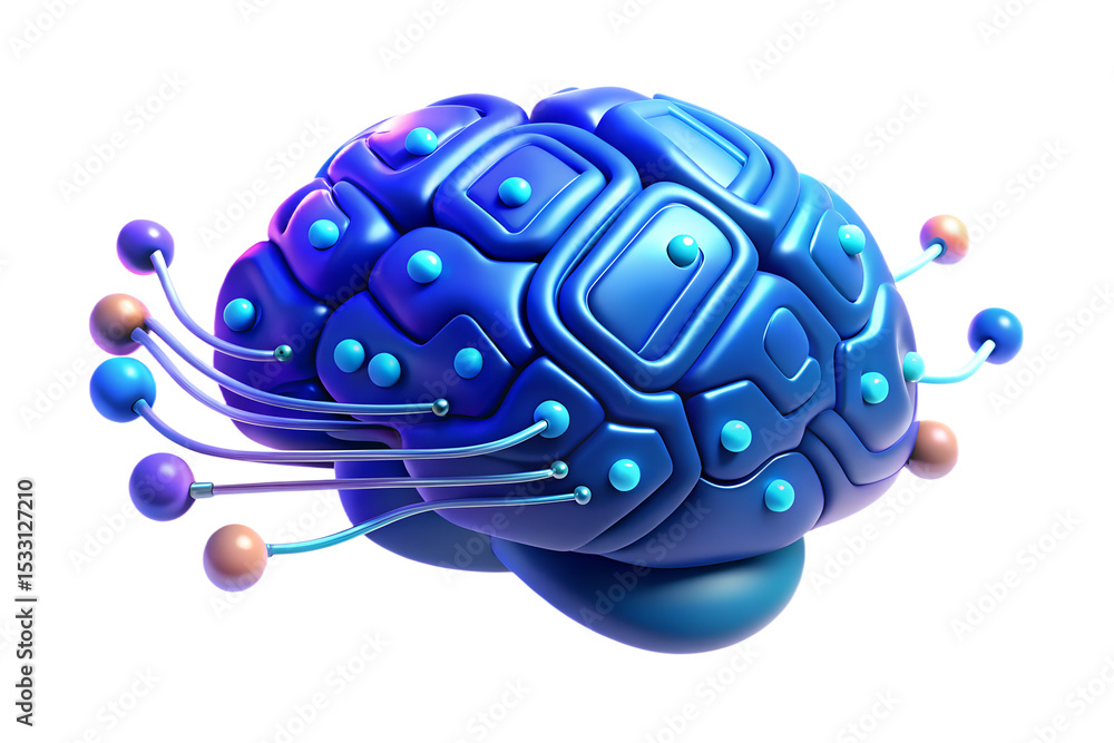 Poster abstract 3d render of a stylized brain with neural connections