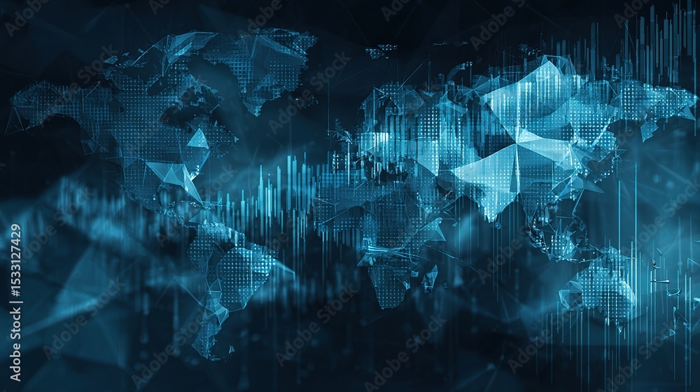 Poster abstract polygonal technology background featuring global map design