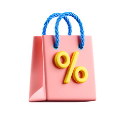 Pink Shopping Bag with Discount Percentage 3D Render of Sales Promotion