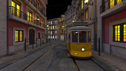 Naklejka premium 路面電車が通る街 3DCGレンダリング 
