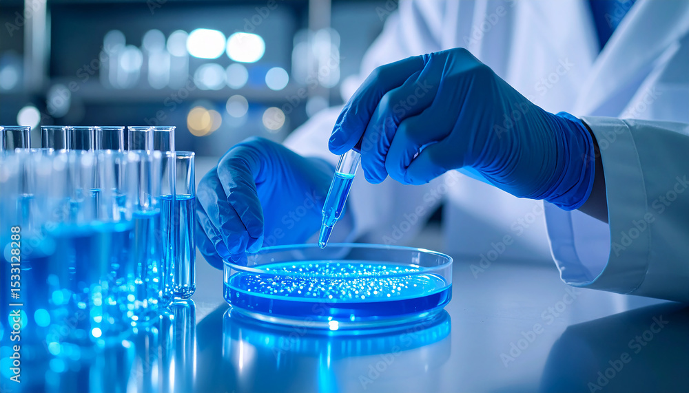 Poster lab analysis in precision: a scientist meticulously analyzes a sample in a laboratory setting, showc