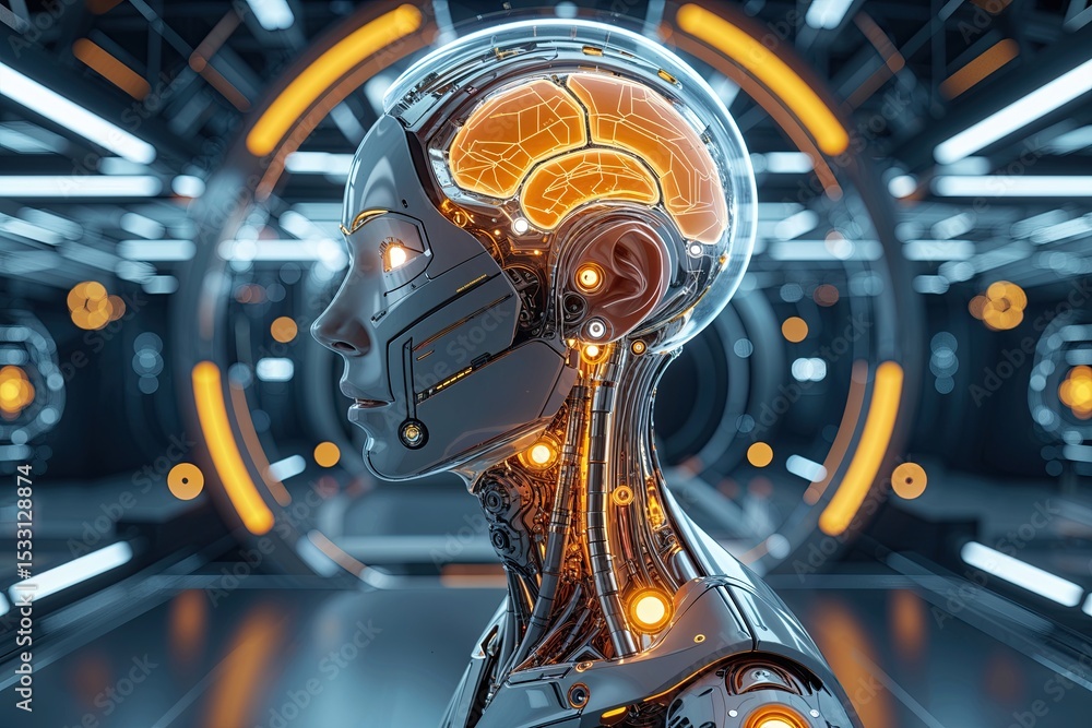Poster futuristic autonomous cognition visualization with advanced technology and abstract design