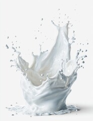 A dynamic splash of white liquid, creating an elegant, crown-like form against a clean white background