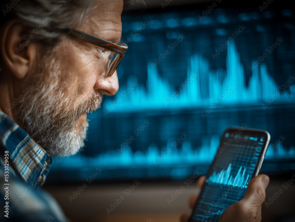 Poster a person smoothly operating a user-friendly financial app on a smartphone