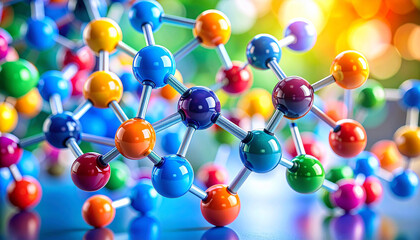 Molecular Marvel: A vibrant molecular model, showcasing interconnected atoms of various colors, symbolizing the essence of scientific discovery and innovation.