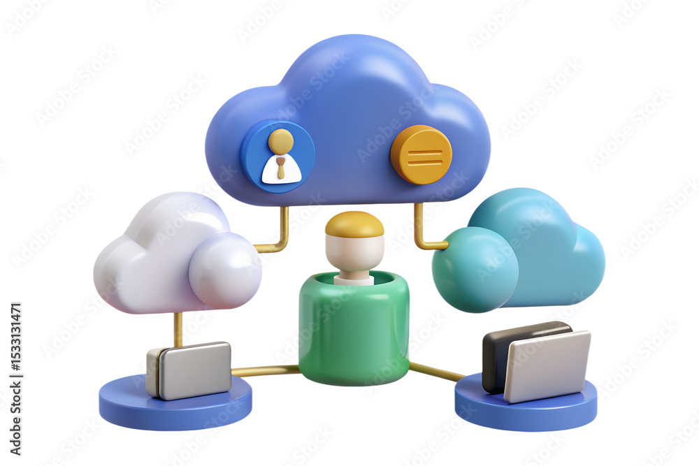 Poster 3d illustration of cloud computing network with user and devices
