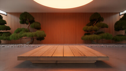 Serene Zen Garden with Wooden Platform